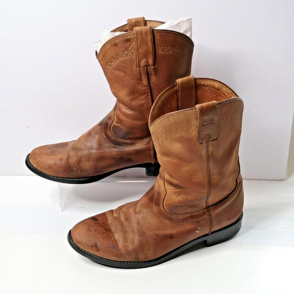 Ariat A2 Classic Brown Leather Cowboy Western Boots Mens 9.5 SEE Solid Rodeo
